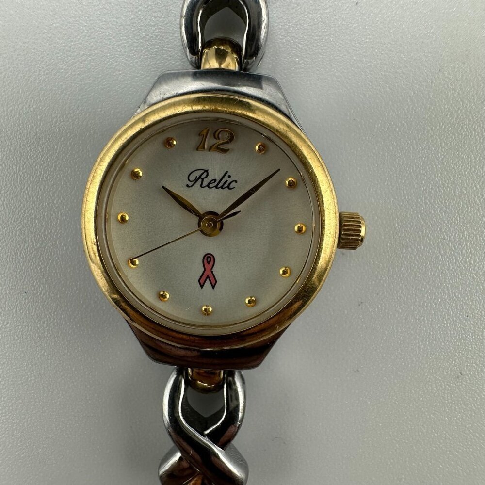 3/$30 Relic Breast Cancer Awareness Watch Women Two Tone Silver Gold  6"